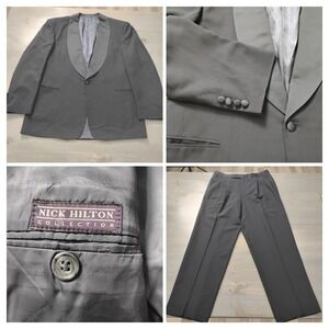 Nick Hilton Collection 2pc Tuxedo 42R Navy  Satin Lapel Single Button Pants 36R
